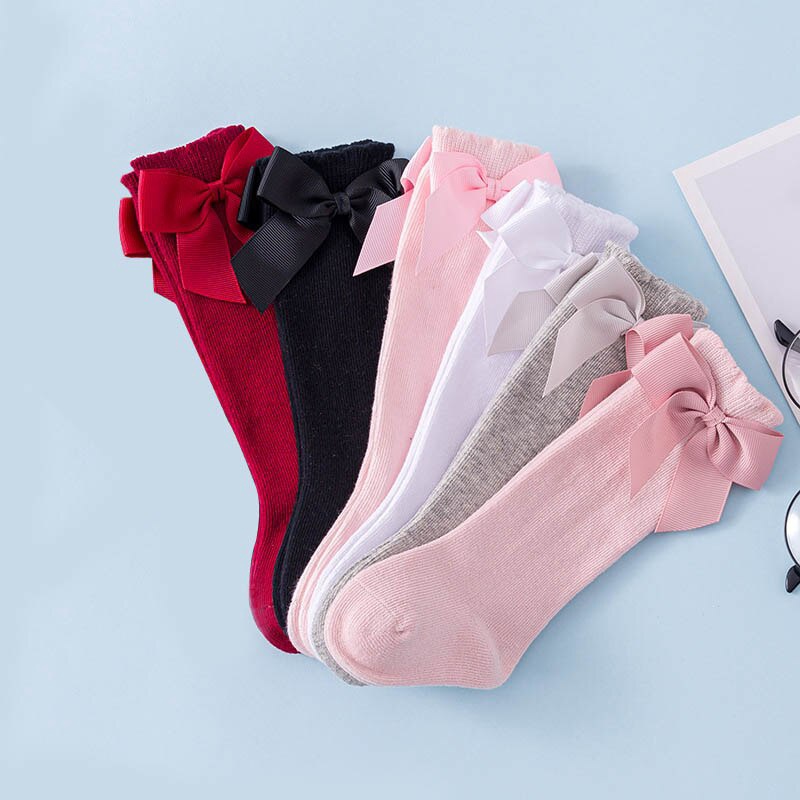 Vớ cotton mềm cao cổ đính nơ dành cho bé gái sơ sinh từ 0-2 tuổi