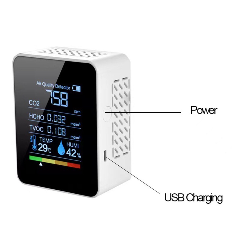 [Hàng mới về] Máy đo giám sát chất lượng khí phát hiện khí Carbon Dioxide TVOC HCHO CO2 3 trong 1/ 5 trong 1