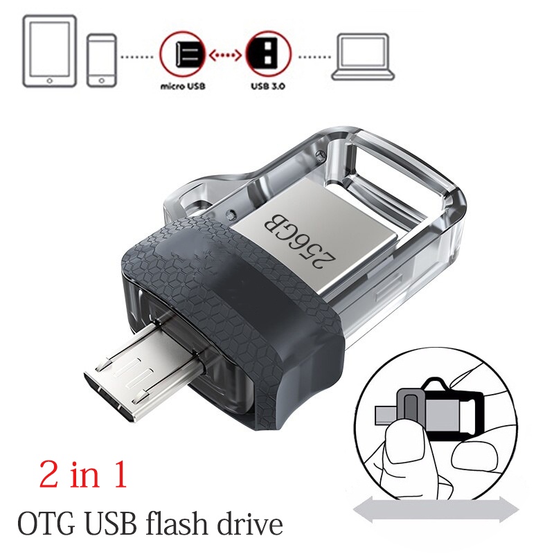 USB 3.0 OTG 2 trong 1 Mini Ổ đĩa flash USB 16GB 32GB 32GB 64GB 128GB 256GB tốc độ cao cho PC / Android