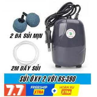 [ RẺ VÔ ĐỊCH] COMBO máy sủi oxy, oxi RS-390 -SIÊU ÊM + 2 đá sủi siêu mịn + 2 mét dây sủi chống gập