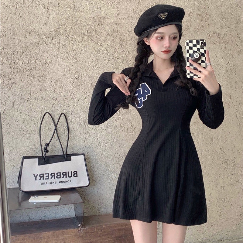 COZOK Đầm tay dài cổ polo dáng ôm thời trang