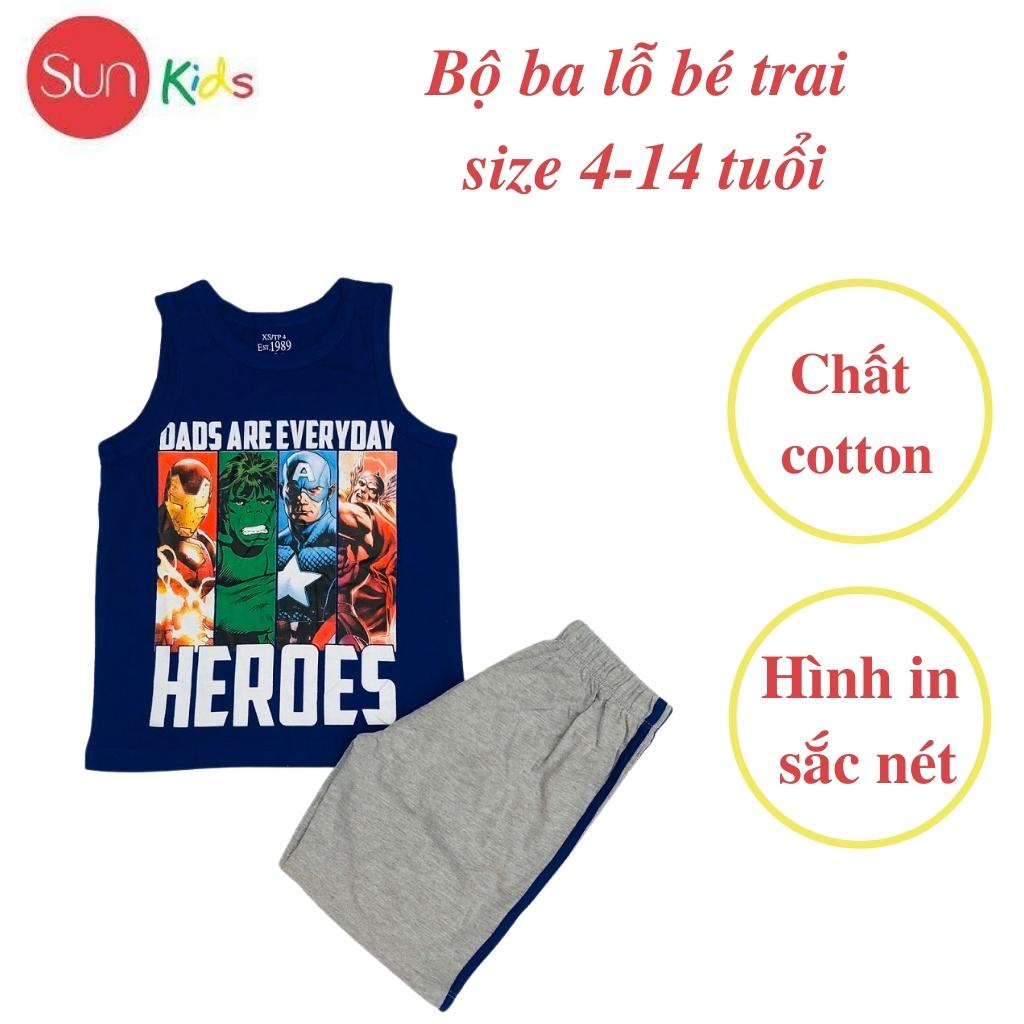 Đồ bộ bé trai, bộ ba lỗ cho bé chất thun cotton, nhiều màu, size 4-14 tuổi - SUNKIDS