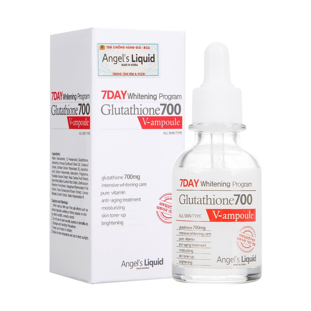 Serum dưỡng trắng da và dưỡng ẩm Angel's Liquid 7 Day Whitening Program Glutathione 700 V-Ample 30ml - Angel s Liquid