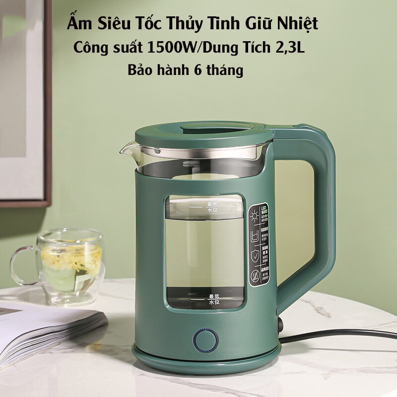 Ấm Siêu Tốc Thủy Tinh - Ấm Đun Nước Siêu Nhanh Công Suất Lớn 1500W - Dung Tích 2L /2,3L - BH 6 Tháng