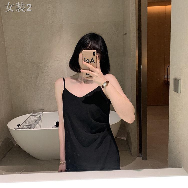 ┋Đầm địu nữ Fat mm plus size xuân hè 2021 mỏng, ôm sát da thịt, hơi mập che bụng, mặc ngoài sexy màu đen