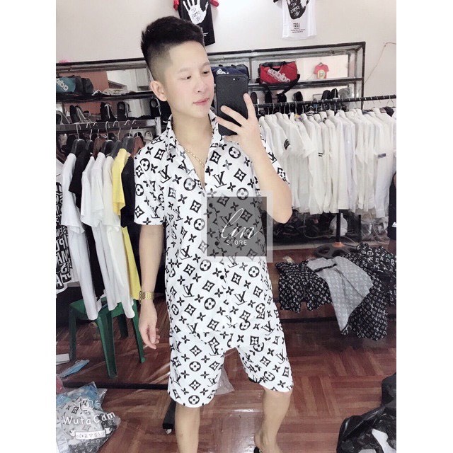 Hot Trend 2020 Bộ Hè Nam,Đồ Bộ Nam LV Hoa Nhỏ Chất Xịn Cao Cấp Có Size K9