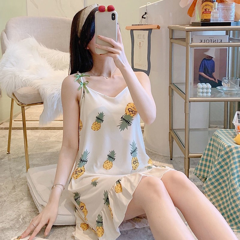 Đầm Ngủ Hai Dây Có Mút Đệm Ngực Thời Trang Mùa Hè Hàn Quốc Dễ Thương Cho Nữ | BigBuy360 - bigbuy360.vn