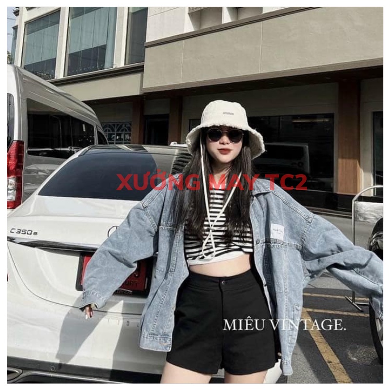 Áo khoác jeans túi nắp form rộng OVERSIZE- áo bò nữ khoác ngoài dày dặn phong cách ulzzang hàn quốc