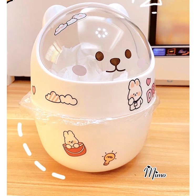 Thùng rác mini để bàn cute hình mèo nắp lật trang trí bàn làm việc, bàn trang điểm đựng mỹ phẩm, bút...