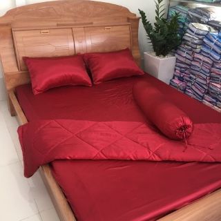 Trọn bộ 5 món chăn ga áo gối vải phi lụa trơn cao cấp