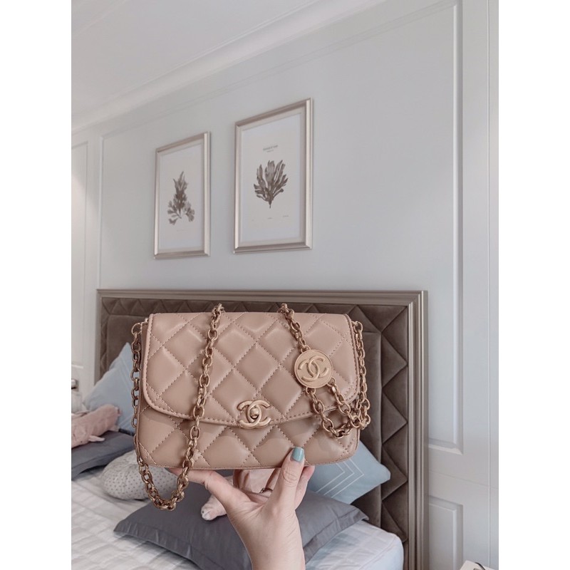 Túi đeo chéo xu da mịn khoá vàng hàng cao cấp fullnox có hộp