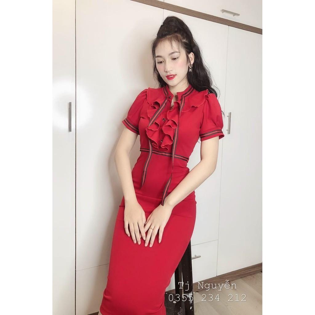 Đầm body 3 màu y hình kèm nơ chạy viền cực xinh