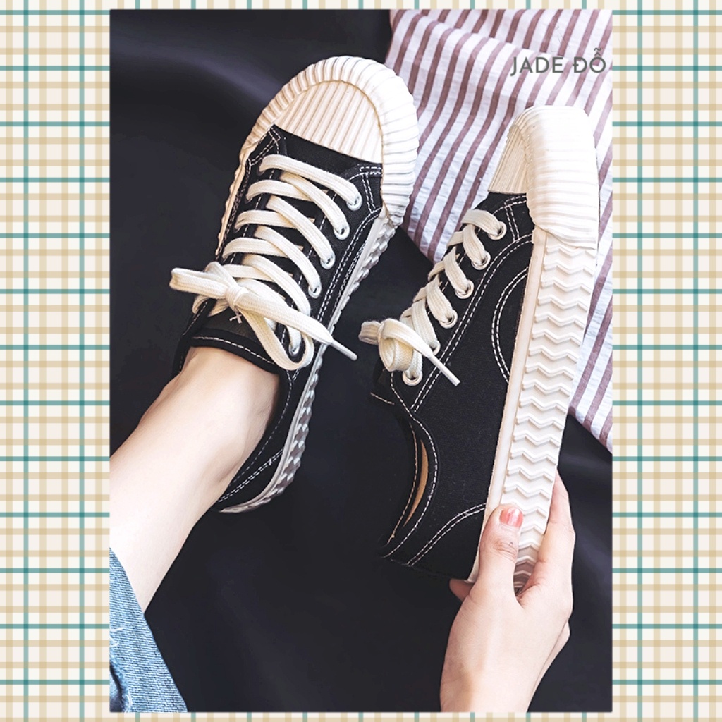 Giày thể thao sneaker nữ vải canvas màu đen kiểu hàn cơ bản đi học đi làm