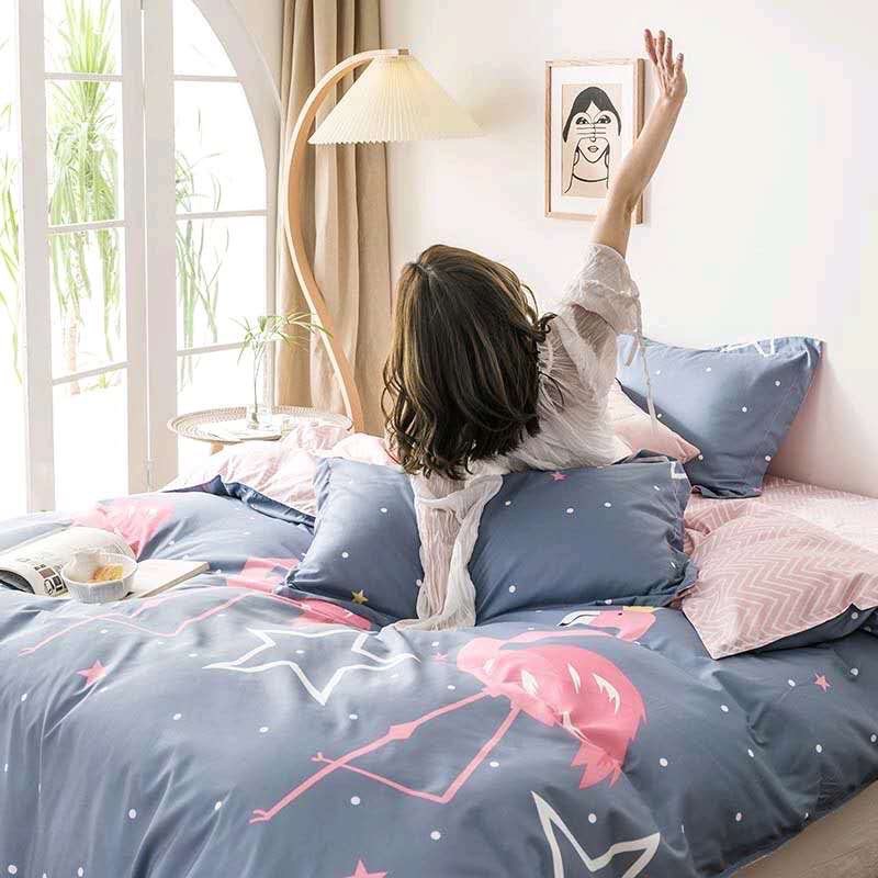 Bộ chăn ga gối Hàn Quốc hạc hồng hiện đại bo chun đủ kích thước