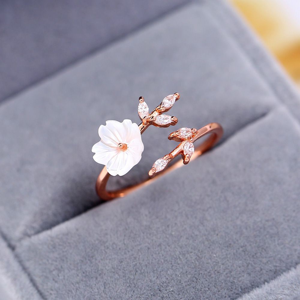 Nhẫn Màu Vàng Hồng Đính Đá Zircon Trắng Có Thể Điều Chỉnh Kích Cỡ