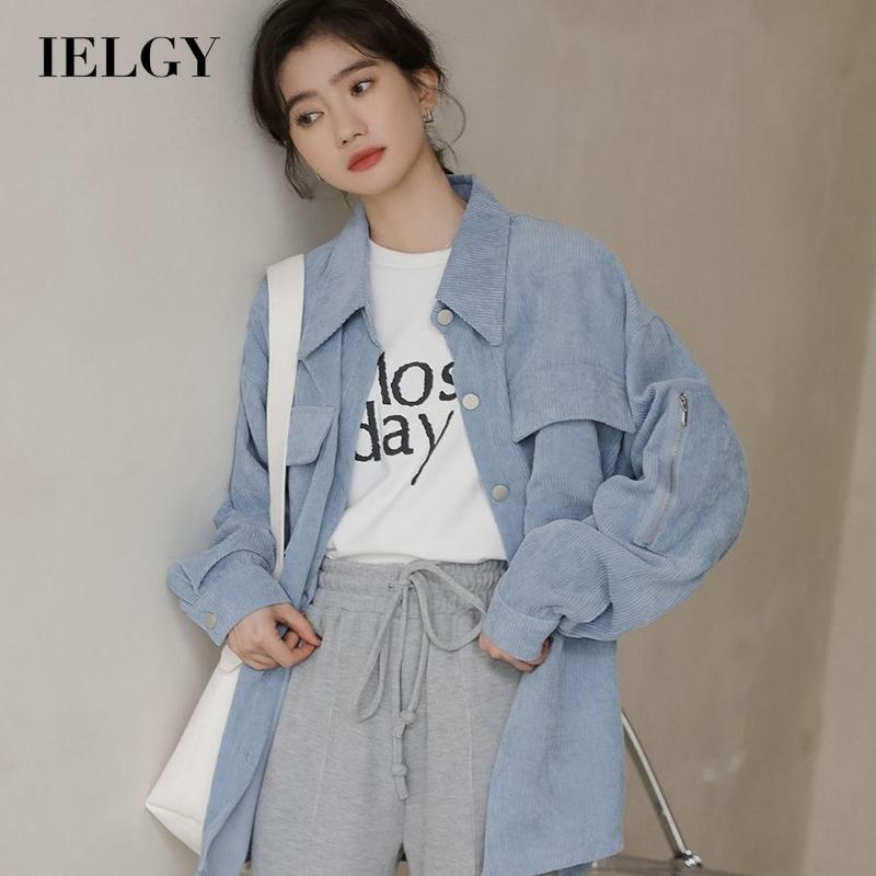 Áo khoác IELGY vải corduroy dài tay cổ polo thời trang sành điệu dễ phối đồ dành cho nữ
