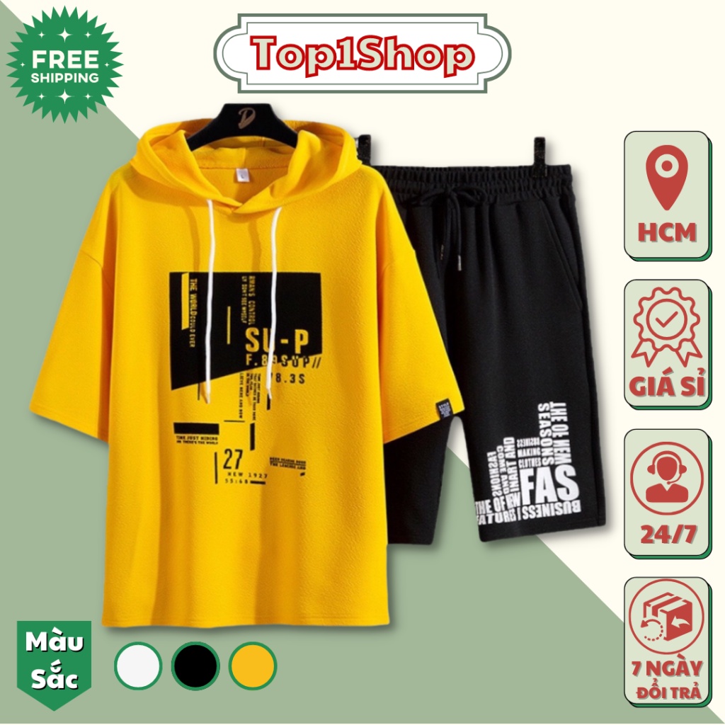 Đồ bộ nam Sup có nón mặc hè thể thao tập gym chất thun siêu mát