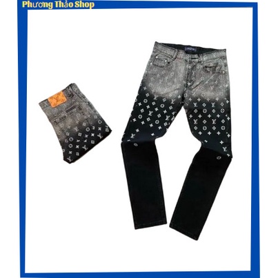 Quần jeans nam dài kiểu cách thời trang phối họa tiết trước quần hàng shop cao cấp y hình màu xanh đen