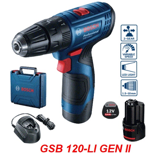 Máy khoan động lực dùng pin 12V Bosch GSB 120-LI Gen II /CHÍNH HÃNG/