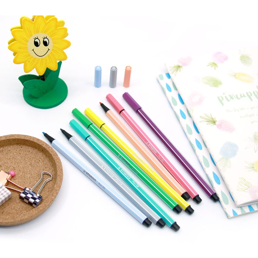Bộ 3 cây bút lông màu STABILO Pen68 màu dạ quang: xanh lá, hồng, cam (PN68-N3B)
