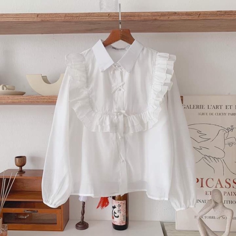 Áo sơ mi cổ bẻ thiết kế_451 ulzzang babydoll bánh bèo nội y xanh