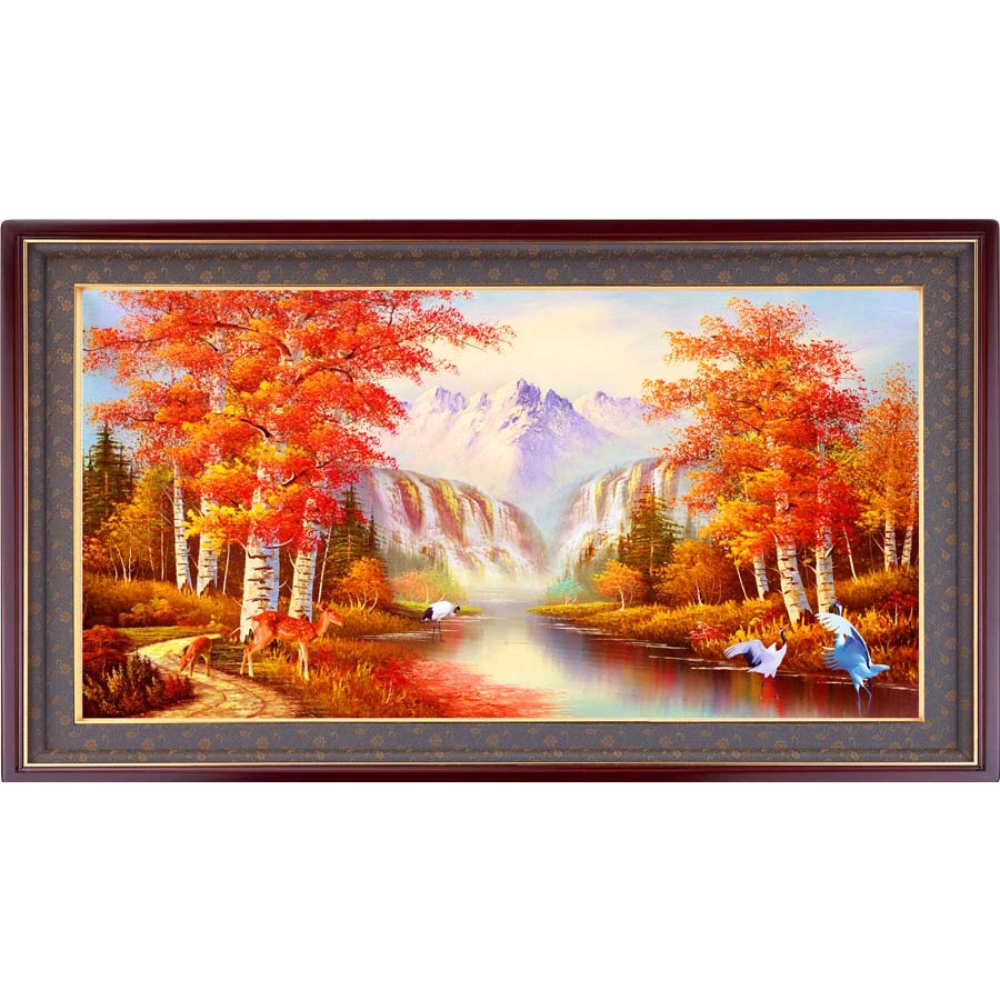 Tranh Đồng Quê Việt Nam Lụa 3D Cao Cấp Dán Tường phong cảnh hữu tình, non xanh nước biếc hình ảnh sắc net, không lo phai