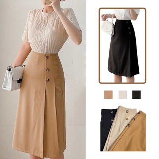 Chân váy dài xếp ly bên 3 nút ulzzang thời trang nữ VM Shop 21CV06IL2101