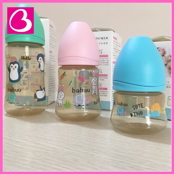 Bình sữa cổ rộng nắp bầu Babuu Baby Nhật Bản cho bé 90ml, 150ml, 240ml