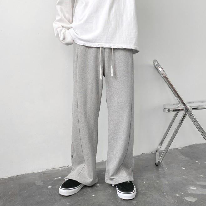 Quần unisex ống rộng dập cúc hai bên 2 màu đen - xám