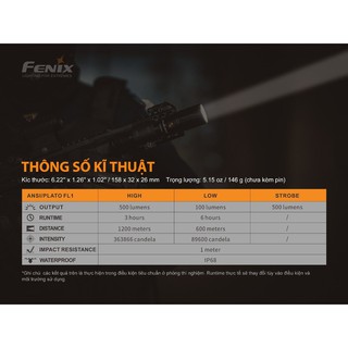 CHÍNH HÃNG FENIX - Đèn pin TK30 (đèn laser trắng - 500 Lumens, chiếu xa 1.2km)