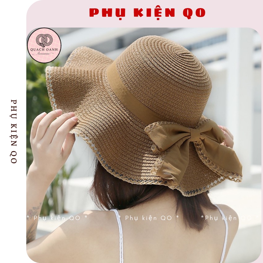 Mũ cói vành rộng sang trọng đính nơ to - MCH14
