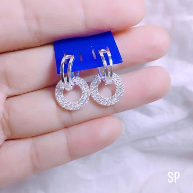 Bông tai nữ bạc thật móc khoá tròn có đính đá nhỏ xinh xắn chất liệu bạc ta sáng đẹp/ Trang sức bạc JQN