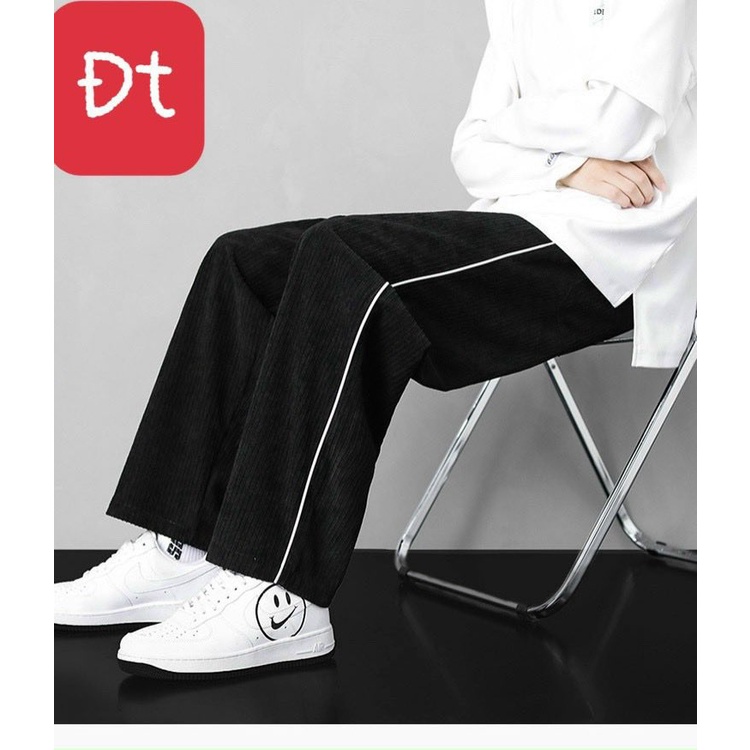 Quần Ống Rộng Nam Nữ Dáng Suông Chất Len Tăm Màu Đen Và Kem Phong Cách Trẻ Trung Năng Động Phong Cách Ulzzang