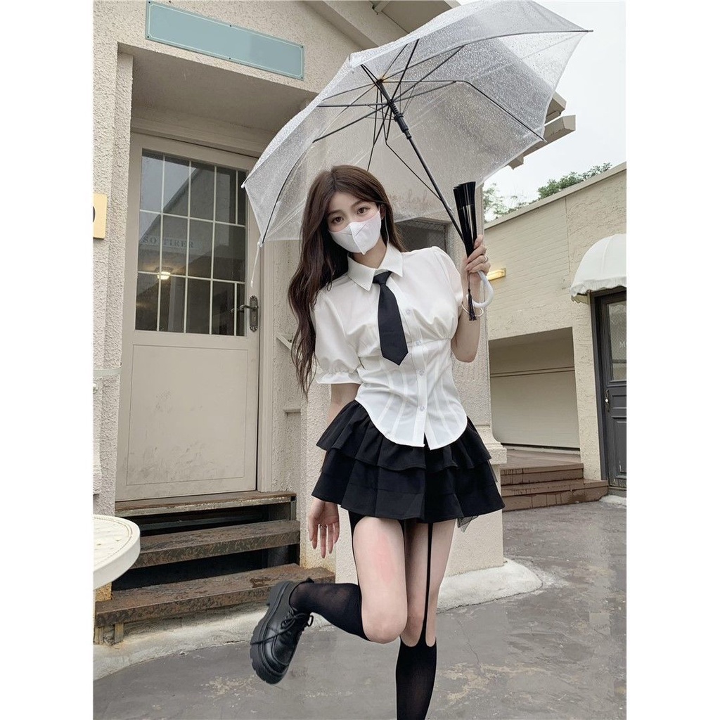 Áo Sơ Mi Tay Phồng 7 Màu Trắng Thiết Kế Chiết Eo Thời Trang Mùa Hè Cho Nữ