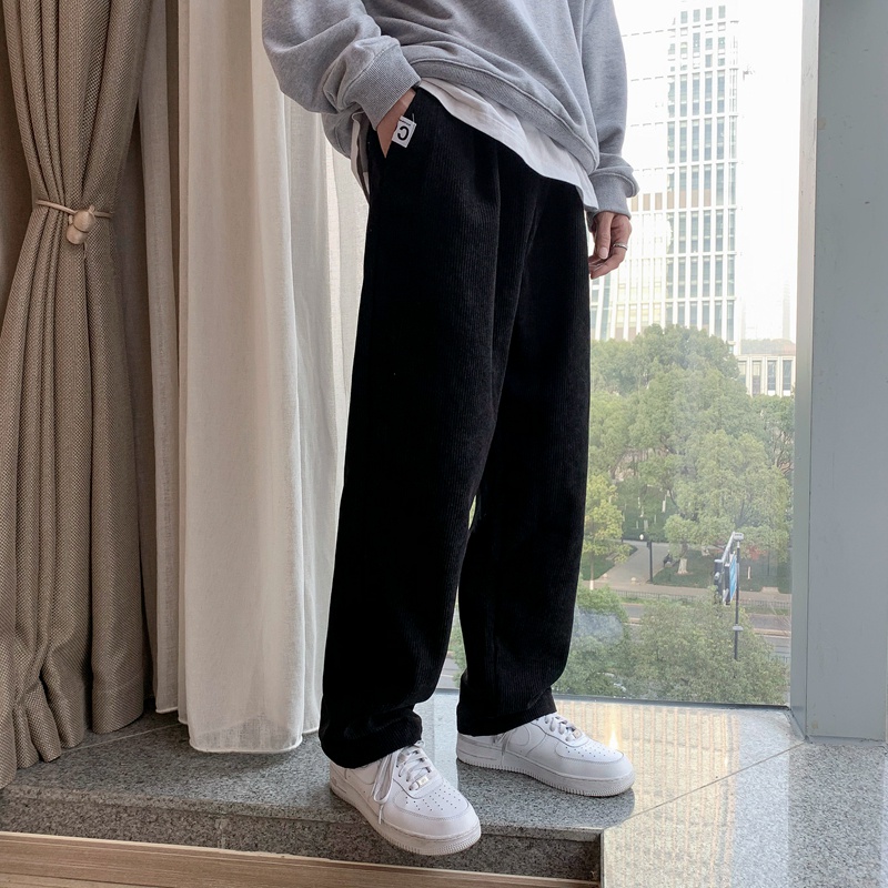 Quần dài nam vải nhung có gân ống rộng phong cách mới thời trang hàn quốc vintage đơn giản dành cho unisex quần ống rộng unầnisex simple quần ống rộng trắng  quần ống rộng đen cotton from rộng