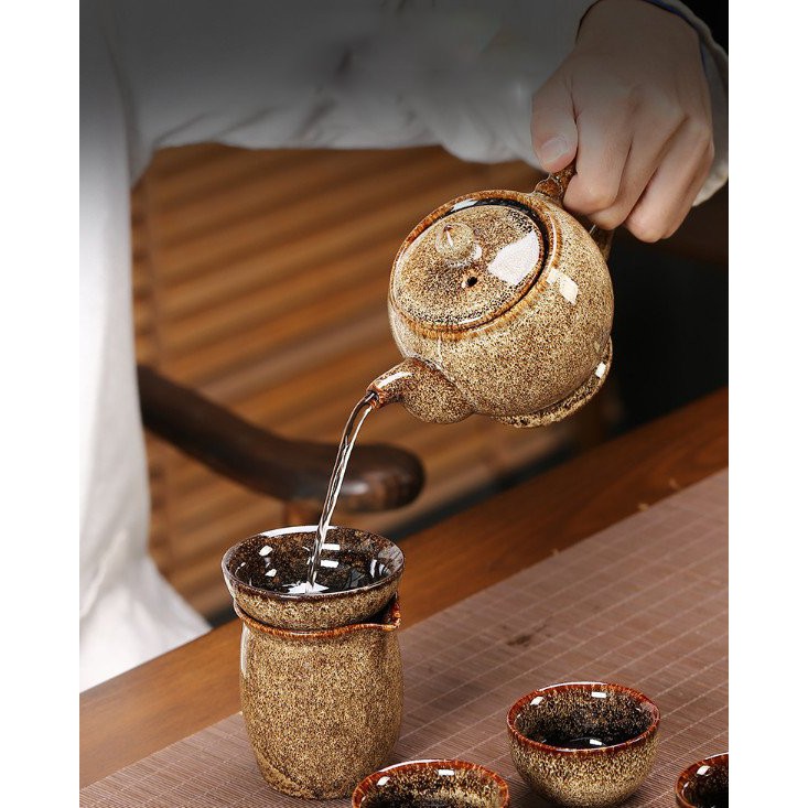 Bộ ấm trà gốm sứ tráng men cao cấp- Kèm hộp quà tặng