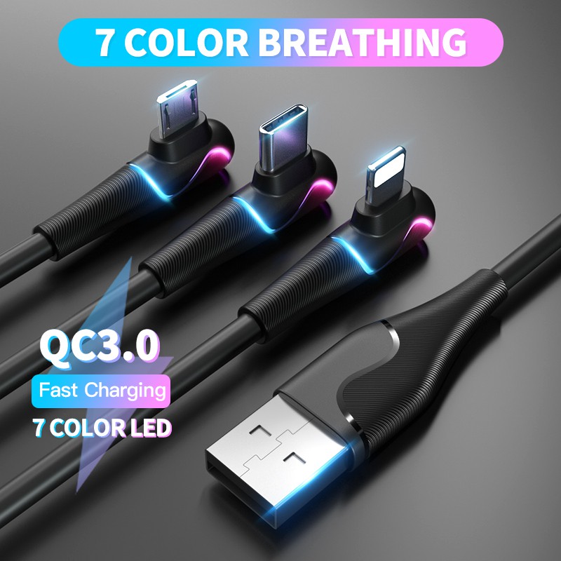 Greenport Cáp Sạc Nhanh 5a Cổng Micro Usb / Type-C / Lightning Có Đèn Led 7 Màu