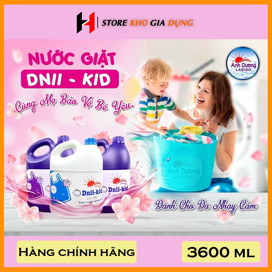 Nước Giặt Xả Dnii-Kid Can 3600ML An Toàn Cho Da Trẻ Nhỏ, Siêu Thơm, Siêu Tiết Kiệm