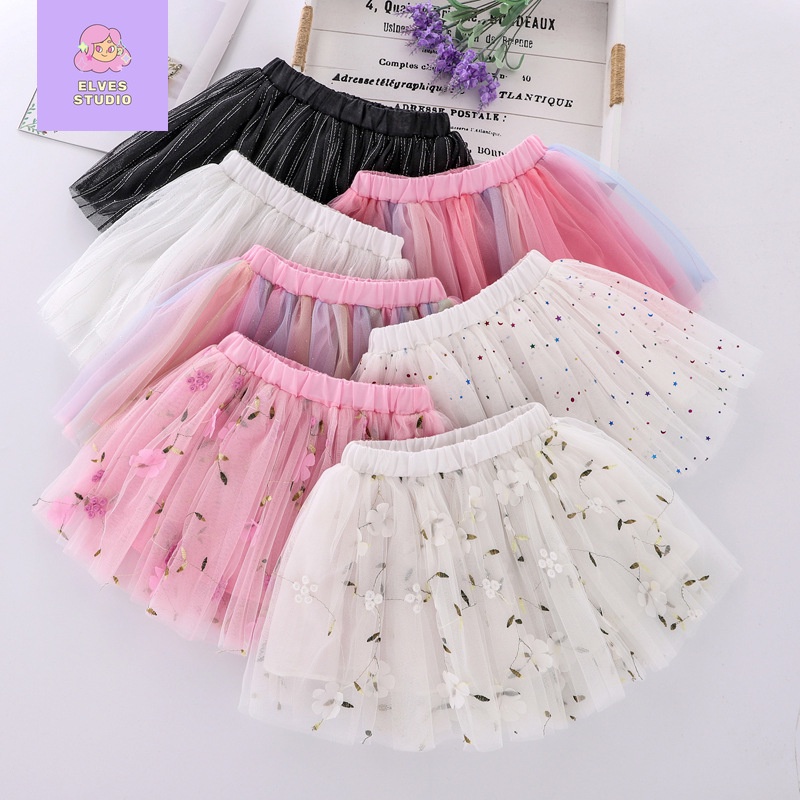 Chân Váy Xoè Tutu Phối Lưới Hoạ Tiết Hoa Nữ Tính Cho Bé