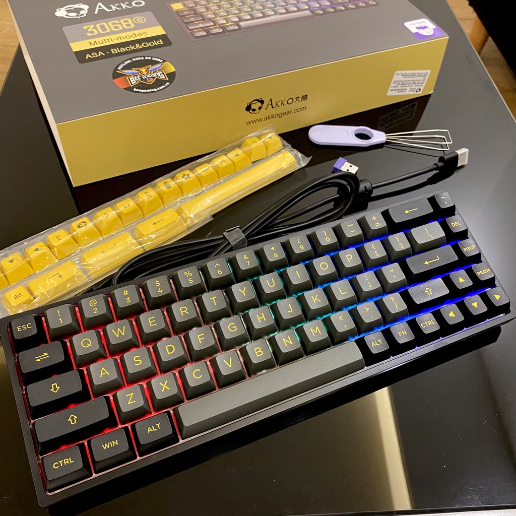 Bàn phím cơ không dây AKKO 3068B Multi-modes Black Gold - Led RGB - Hotswap tích hợp Foam tiêu âm