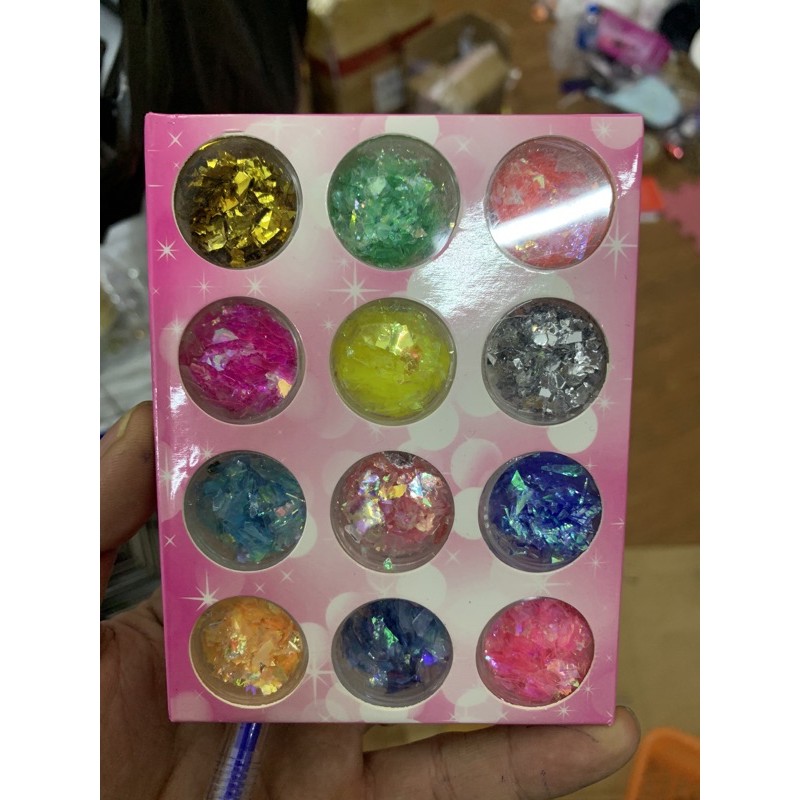 Set xà Cừ Giấy 12 ô màu trang trí nail