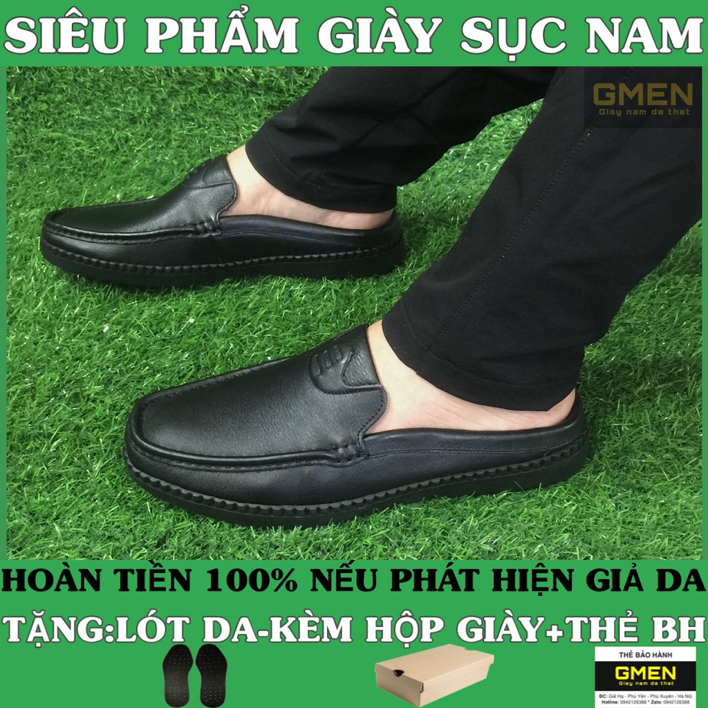 Giày sục nam da thật nguyên tấm cao cấp đế cao su khâu chỉ êm chân TK104