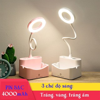 Đèn bàn học để bàn sạc pin tích điện 4000mAh có 3 chế độ ánh sáng trắng, vàng và trắng ấm điều chỉnh được độ sáng