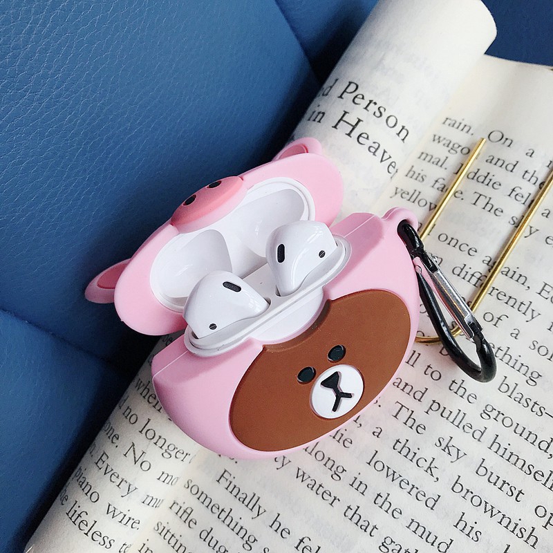 Pink Brown Bear Apple AirPods For Silicone case Shockproof Earphone Protective Cover Waterproof