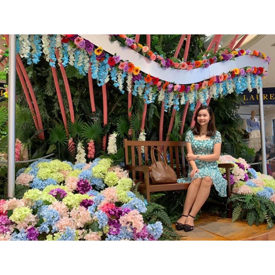 [Mã WAMT1505 giảm 10K đơn 0K] Váy hoa nhí xanh dương, Váy hoa cổ vuông ngắn tay đủ 4 size S M L XL e1070 | BigBuy360 - bigbuy360.vn