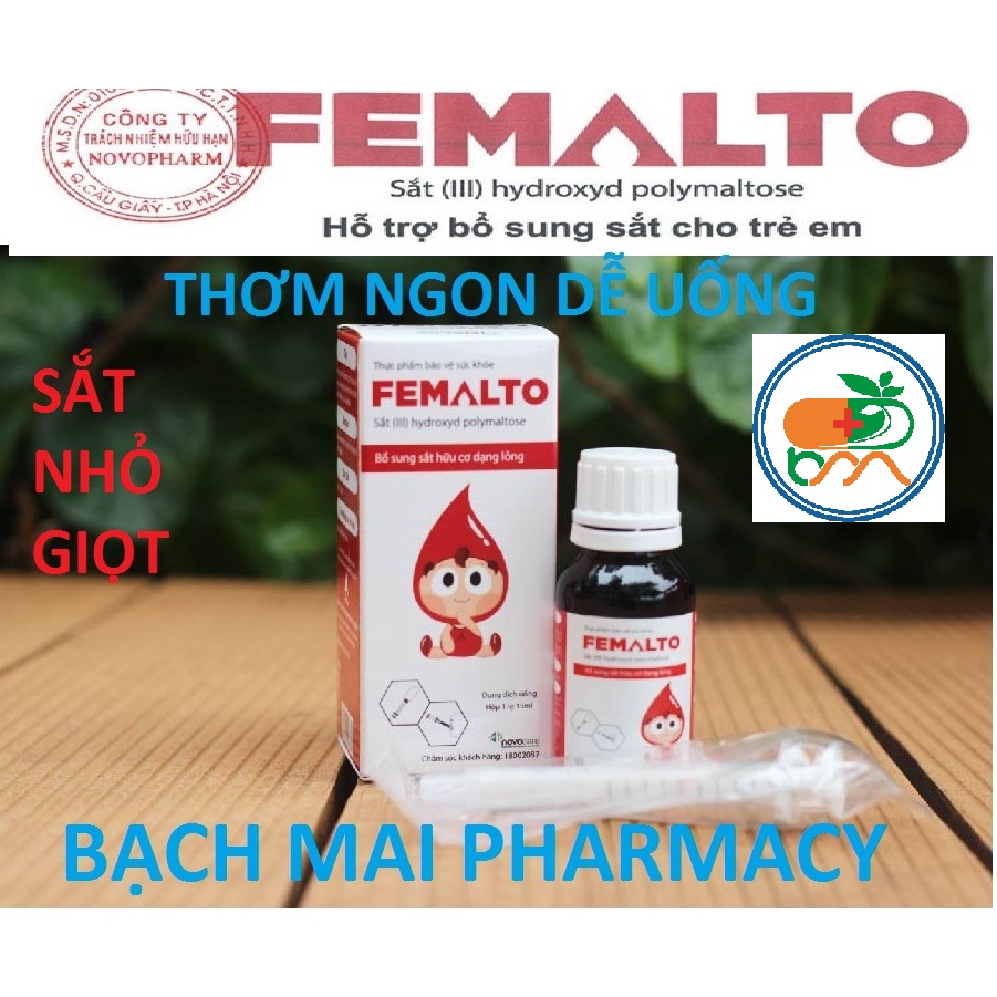 (CHÍNH HÃNG) FEMALTO-SẮT HỮU CƠ NHỎ GIỌT sử dụng cho trẻ từ 0 tháng tuổi, vị thơm ngon dễ uống, không gây táo bón