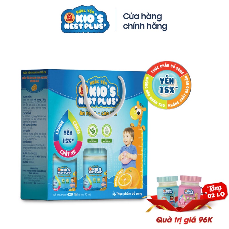 Hộp Nước yến sào trẻ em Kid's Nest Plus+ _ Ăn ngon cao lớn (6 hũ x 70ml)