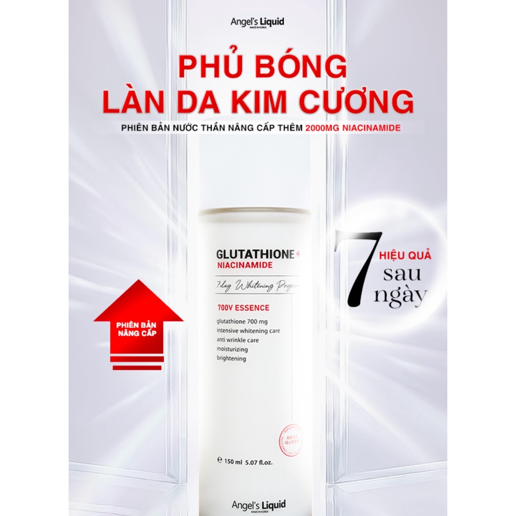 Nước Hoa Hồng Angels Liquid - Toner Nước Thần Glutathione Plus Niacinamide 700V Essence Dưỡng Da Trắng Mịn 150ml