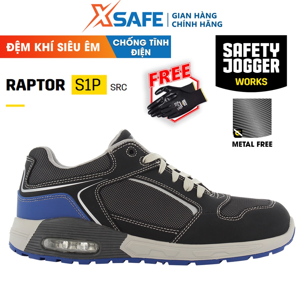 Giày bảo hộ lao động nam Jogger Raptor S1P da nubuck, vải lưới thoáng khí, siêu nhẹ, đệm khí nâng đỡ gót, form thể thao