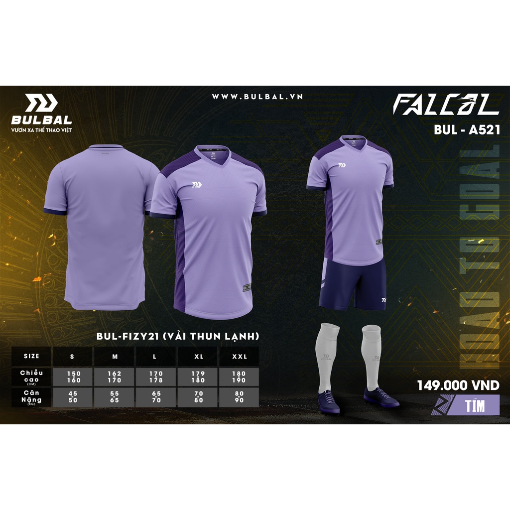 Áo đá bóng, quần áo bóng đá, áo không logo Bulbal Falcol Tím - Chất vải cao cấp, bền đẹp